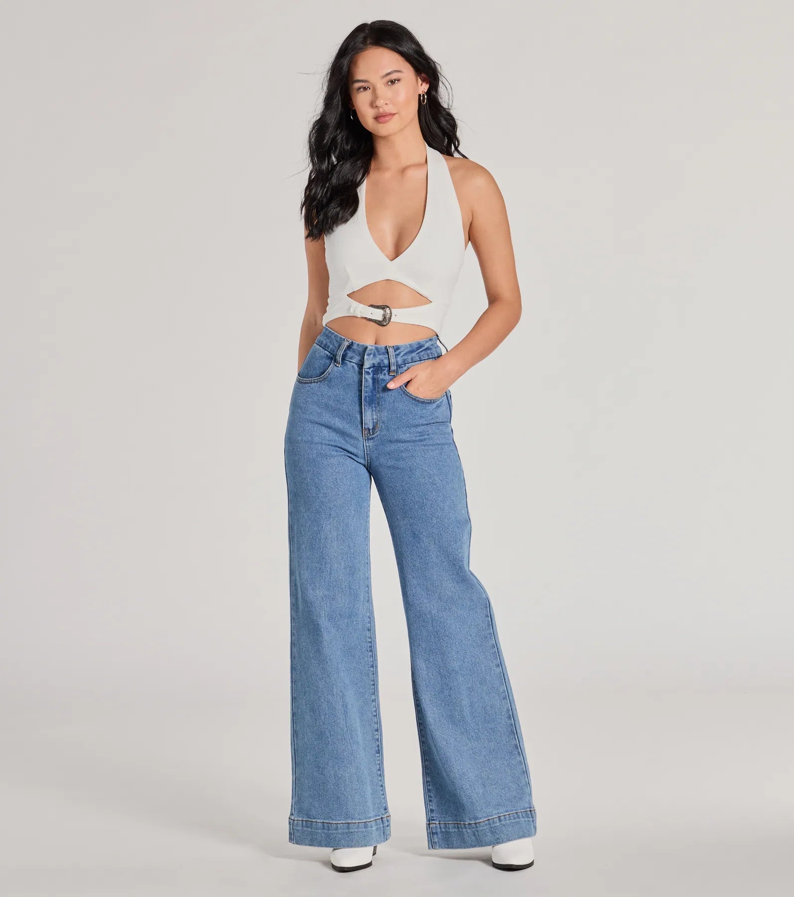 Edgy Vibe Buckle Detail Halter Crop Top - Image 3