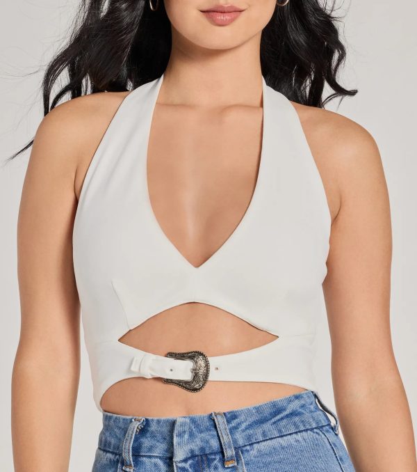 Edgy Vibe Buckle Detail Halter Crop Top - Image 4