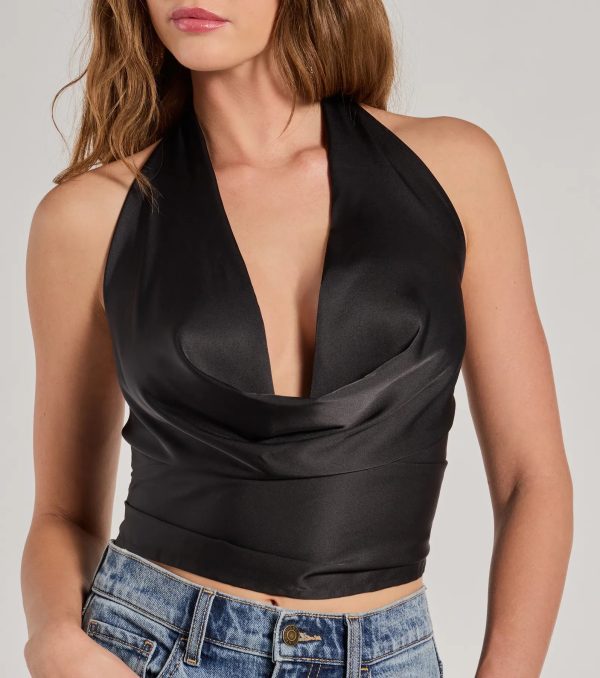 Feelin' Sleek Satin Halter Cowl Neck Top - Image 9