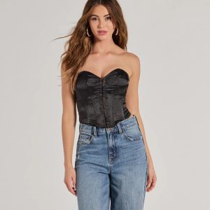 Sexy Allure Floral Jacquard Satin Corset Top