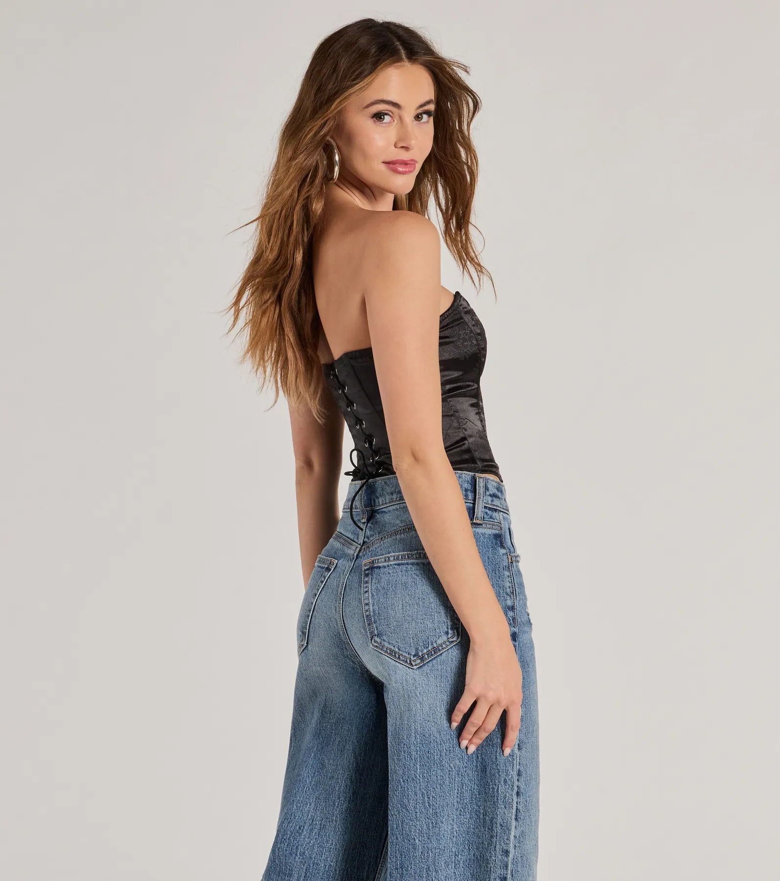 Sexy Allure Floral Jacquard Satin Corset Top - Image 2