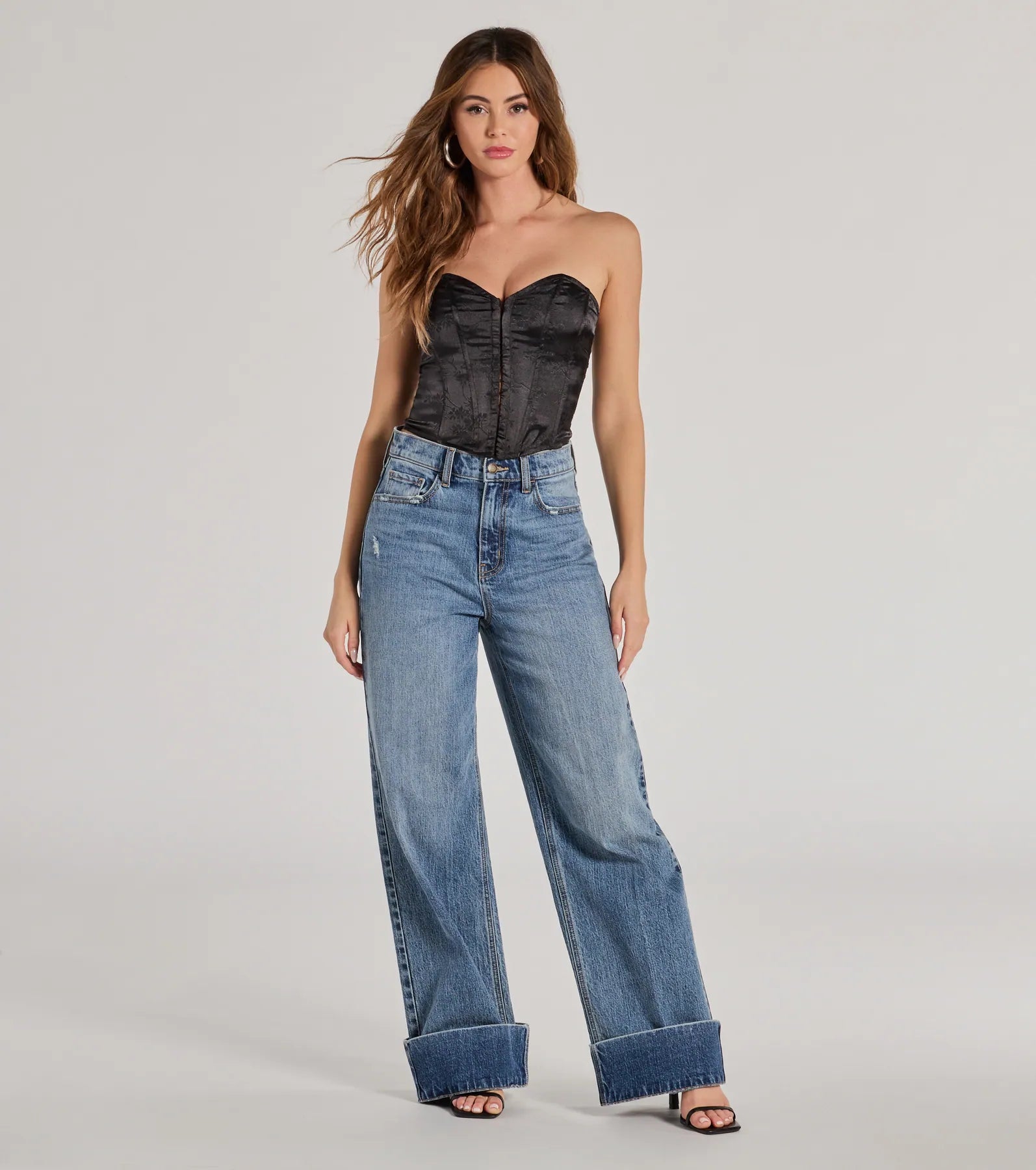 Sexy Allure Floral Jacquard Satin Corset Top - Image 3