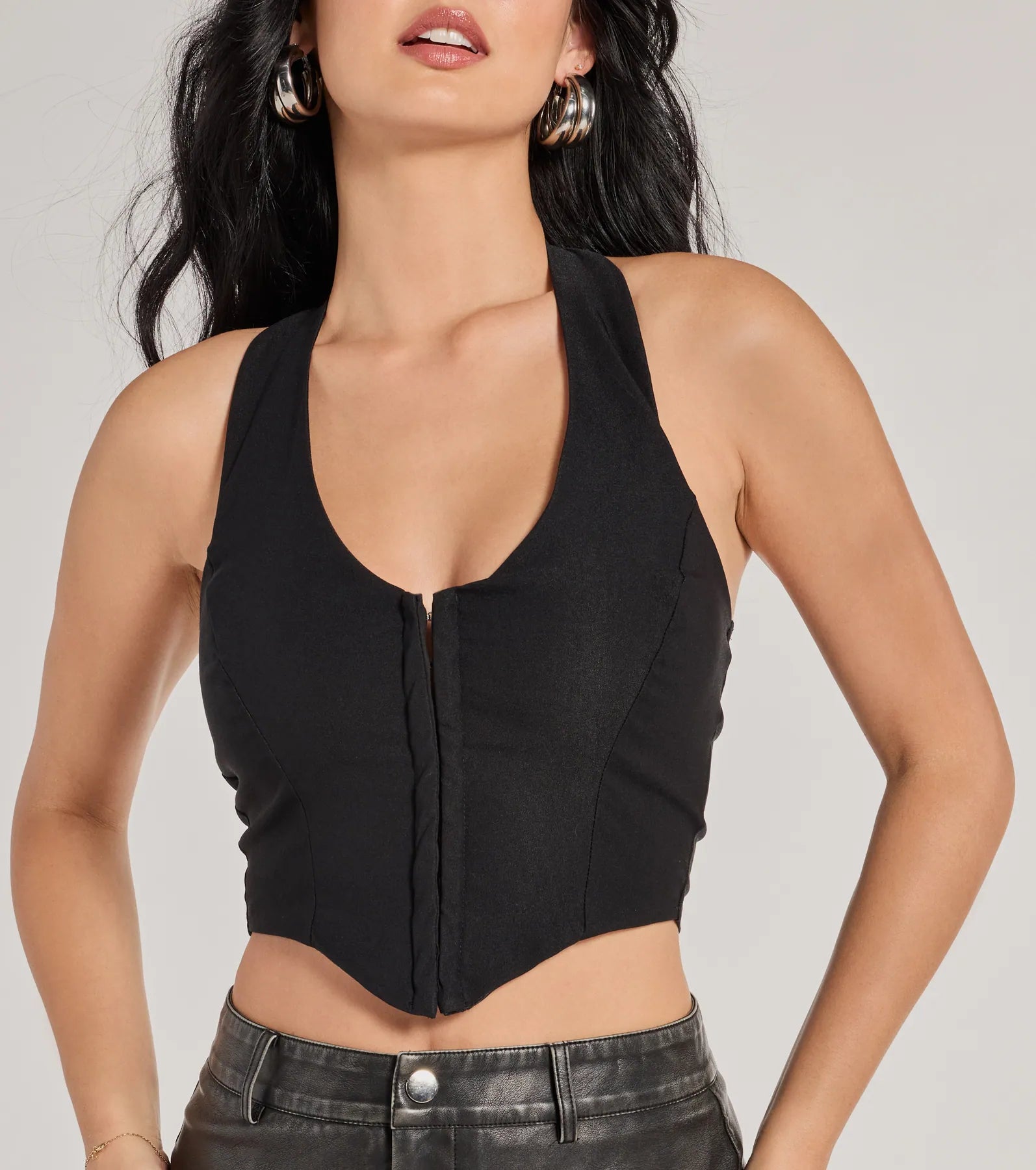 Edgy Chic Cropped Corset Halter Top - Image 4