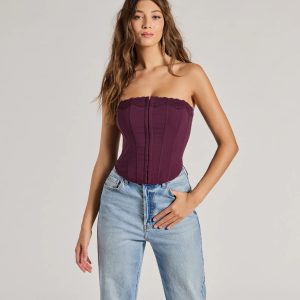 Chic And Snatched Strapless Lace Trim Corset Top