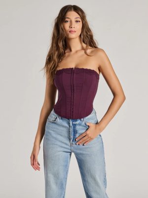 Chic And Snatched Strapless Lace Trim Corset Top