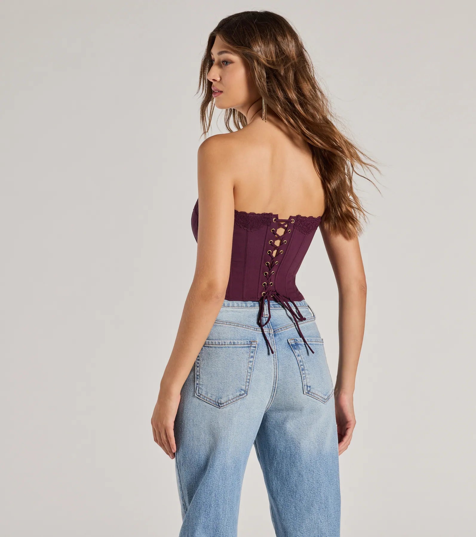 Chic And Snatched Strapless Lace Trim Corset Top - Image 2