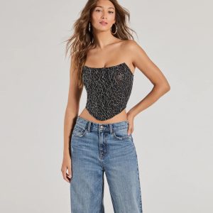 Sultry Shimmer Lurex Lace Strapless Corset Top
