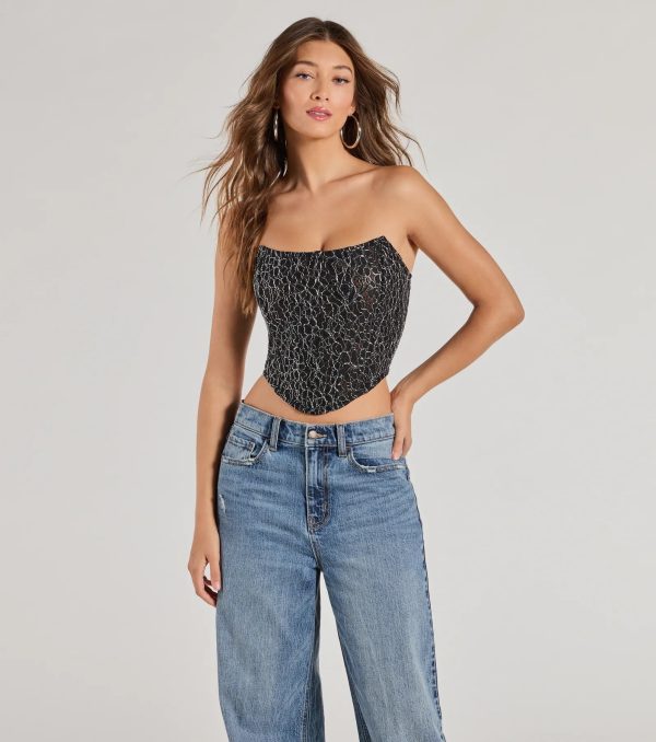 Sultry Shimmer Lurex Lace Strapless Corset Top