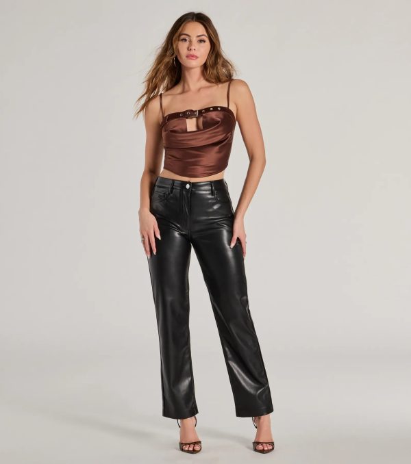 Trend Factor Buckle Trim Satin Crop Top - Image 3