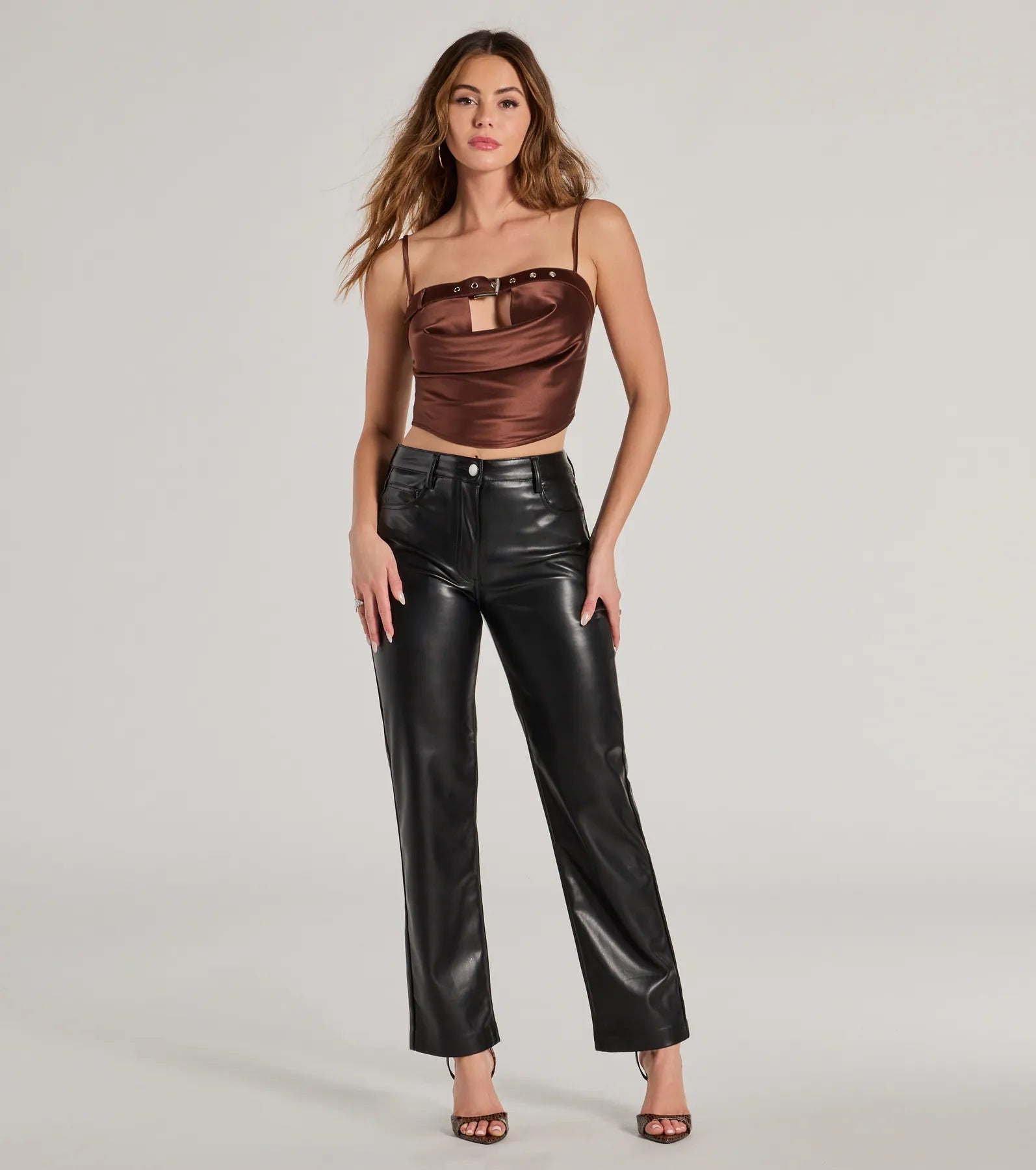 Trend Factor Buckle Trim Satin Crop Top - Image 3