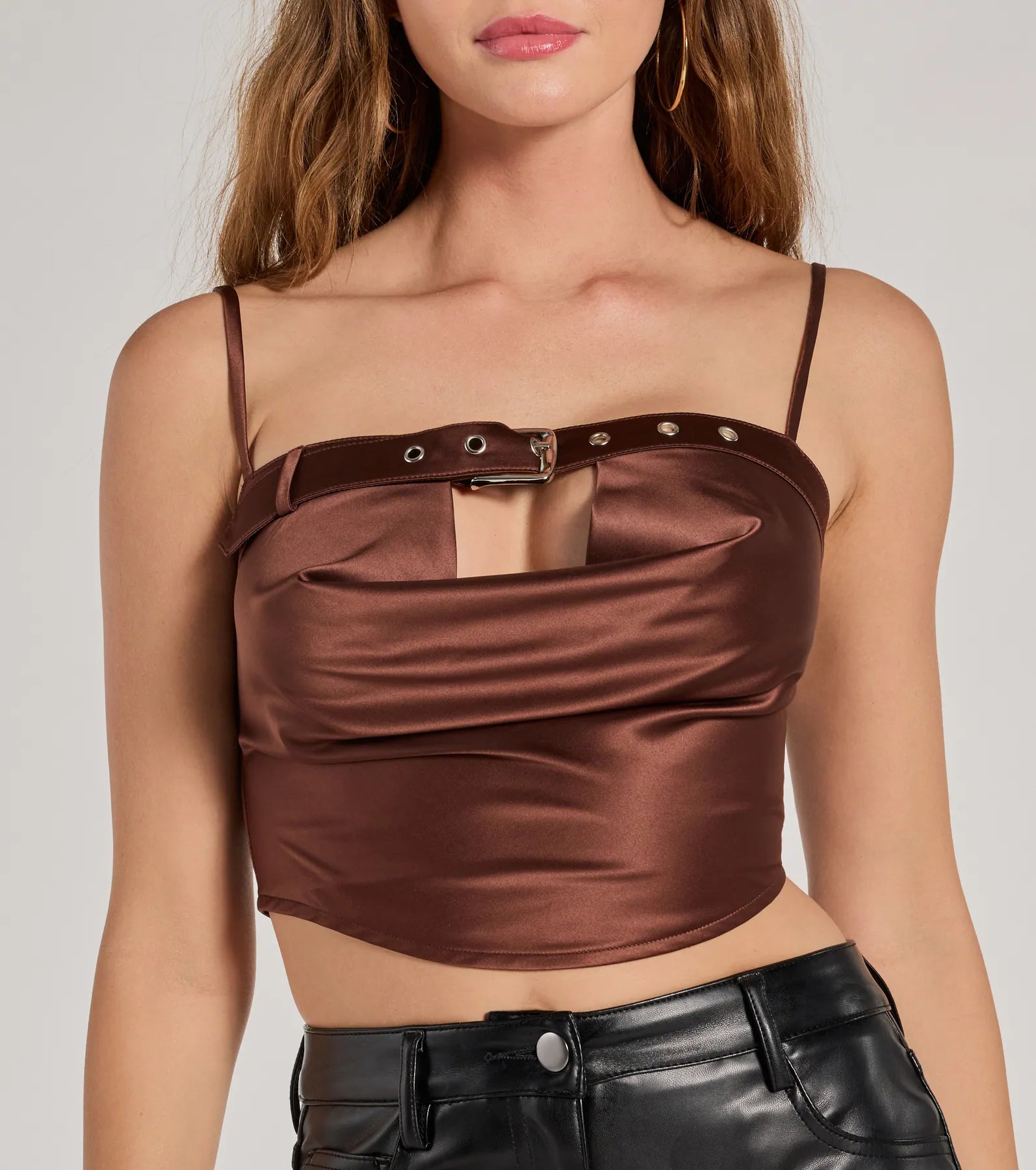 Trend Factor Buckle Trim Satin Crop Top - Image 4