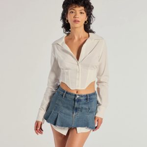 Chic Structure Long Sleeve Cropped Corset Top