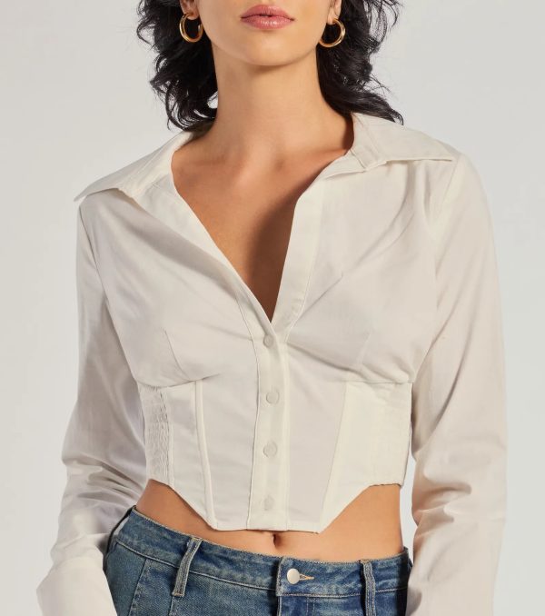 Chic Structure Long Sleeve Cropped Corset Top - Image 4