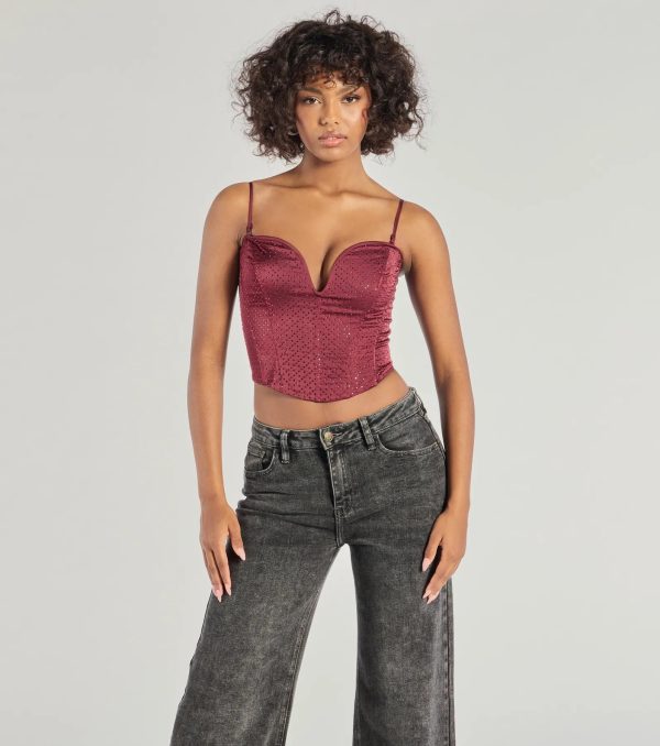 All That Glam Rhinestone Satin Cropped Corset - Image 15
