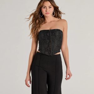 Sultry Strapless Floral Jacquard Corset Top