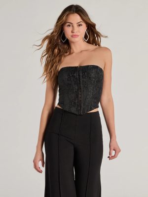 Sultry Strapless Floral Jacquard Corset Top