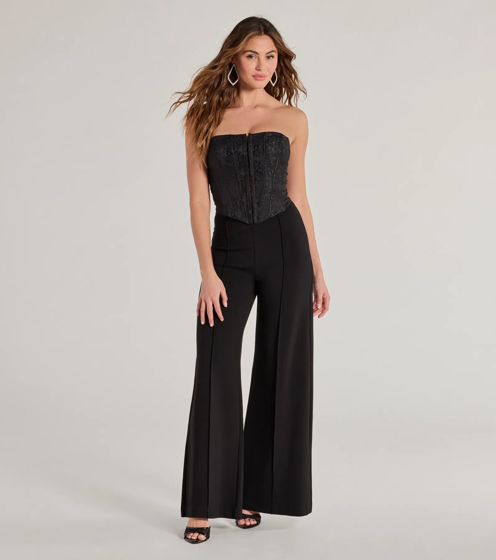 Sultry Strapless Floral Jacquard Corset Top - Image 3