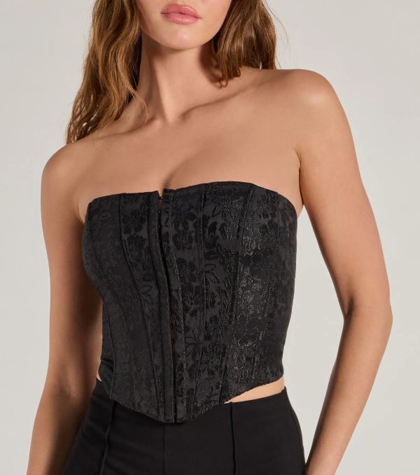 Sultry Strapless Floral Jacquard Corset Top - Image 4