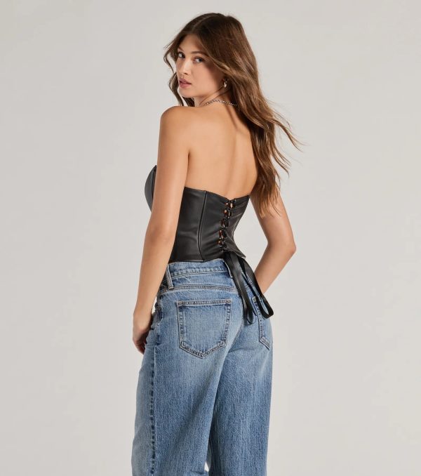 Level Up Sleek Faux Leather Strapless Corset Top - Image 2