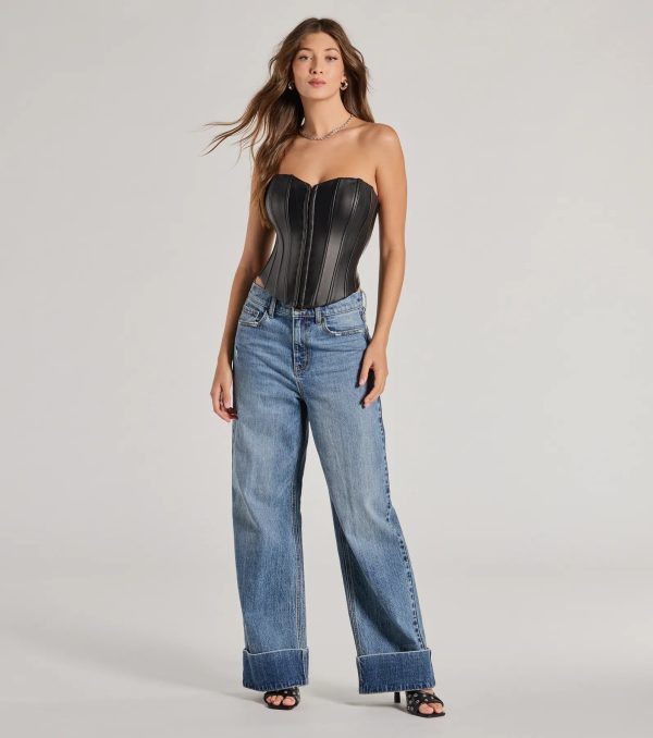 Level Up Sleek Faux Leather Strapless Corset Top - Image 3