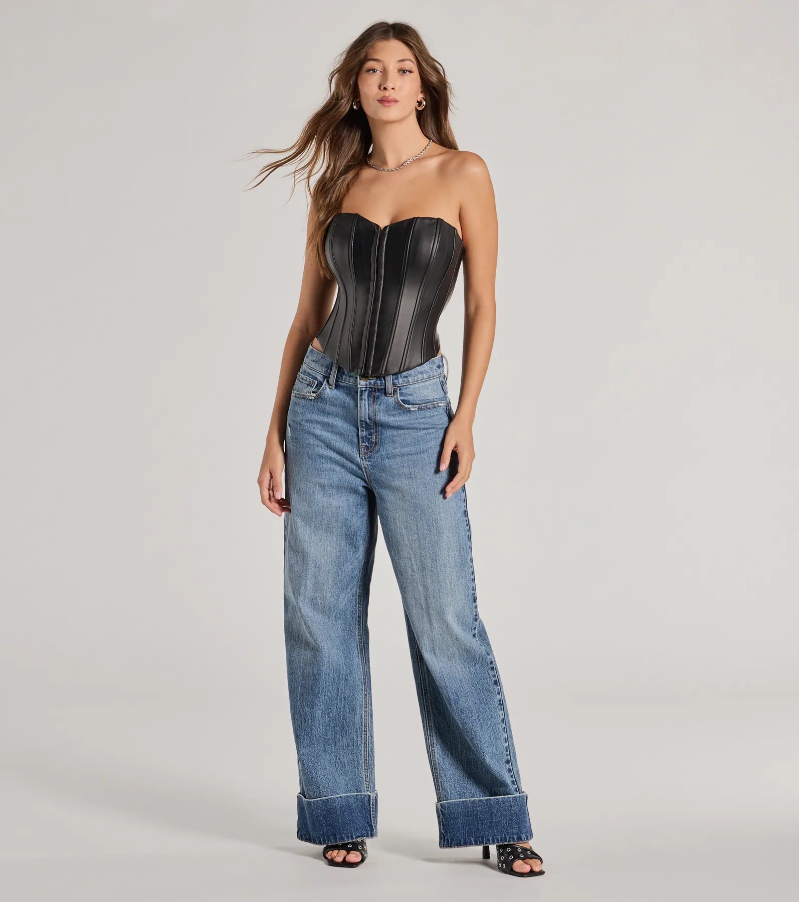 Level Up Sleek Faux Leather Strapless Corset Top - Image 3