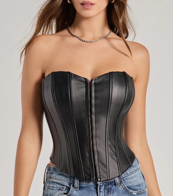 Level Up Sleek Faux Leather Strapless Corset Top - Image 4