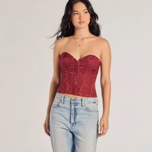 Chic Status Brocade Satin Strapless Corset Top