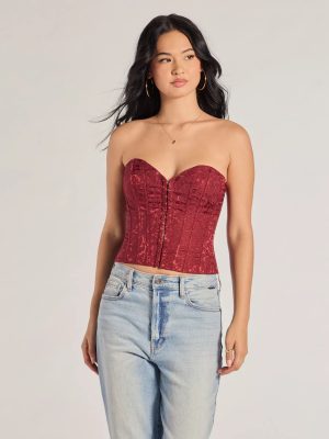 Chic Status Brocade Satin Strapless Corset Top