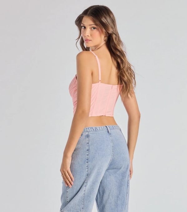 Sultry Night-Out Lace Trim Mesh Bustier Top - Image 3