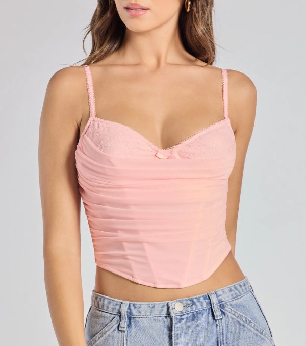 Sultry Night-Out Lace Trim Mesh Bustier Top - Image 5