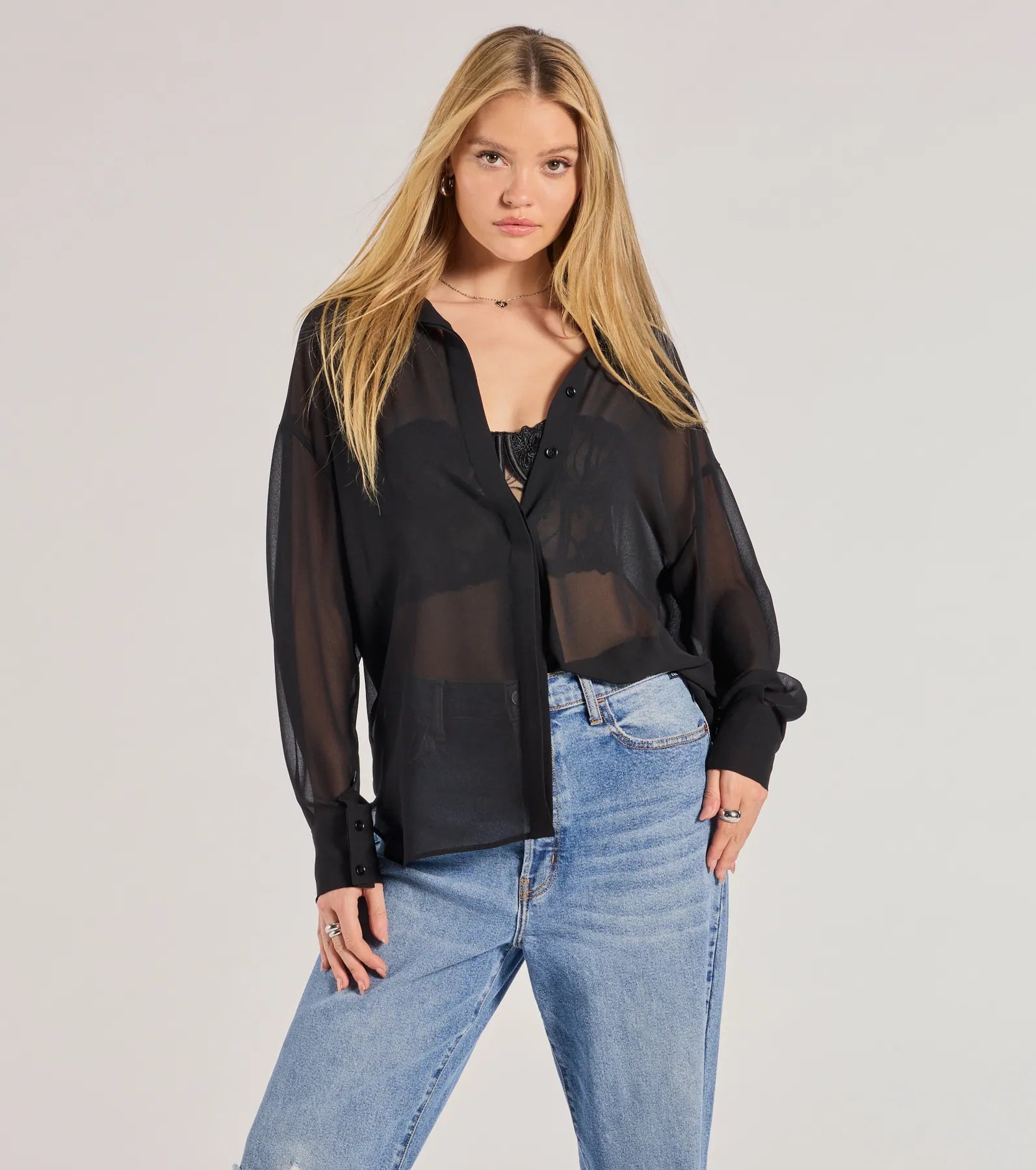 Sheer Ambition Long Sleeve Collared Blouse - Image 5