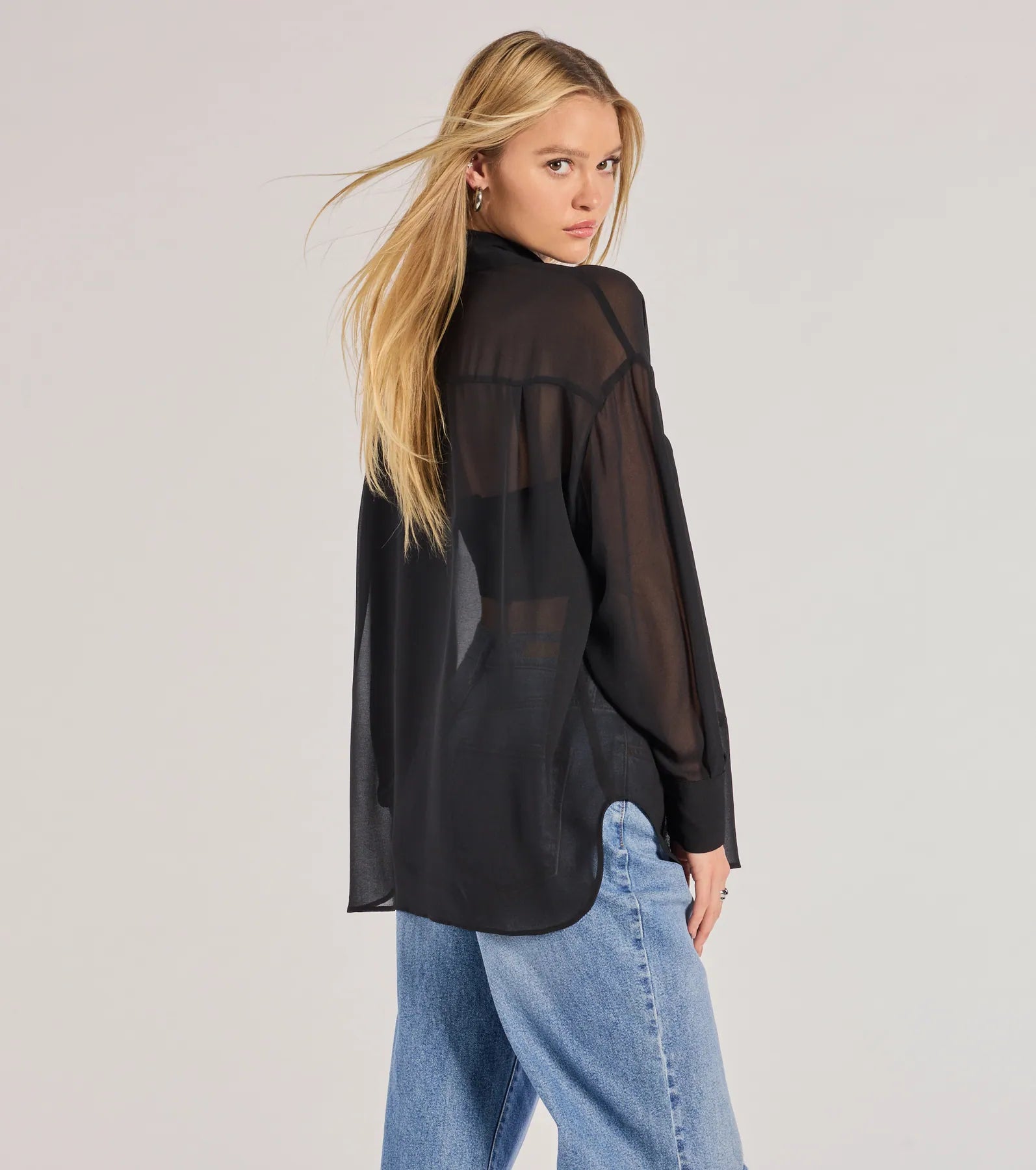 Sheer Ambition Long Sleeve Collared Blouse - Image 6