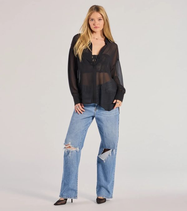 Sheer Ambition Long Sleeve Collared Blouse - Image 7