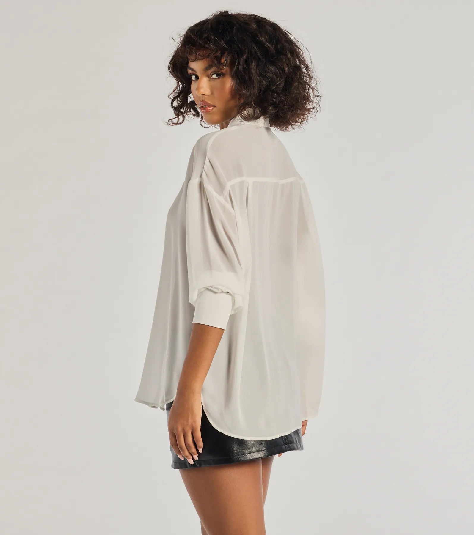Sheer Ambition Long Sleeve Collared Blouse - Image 2