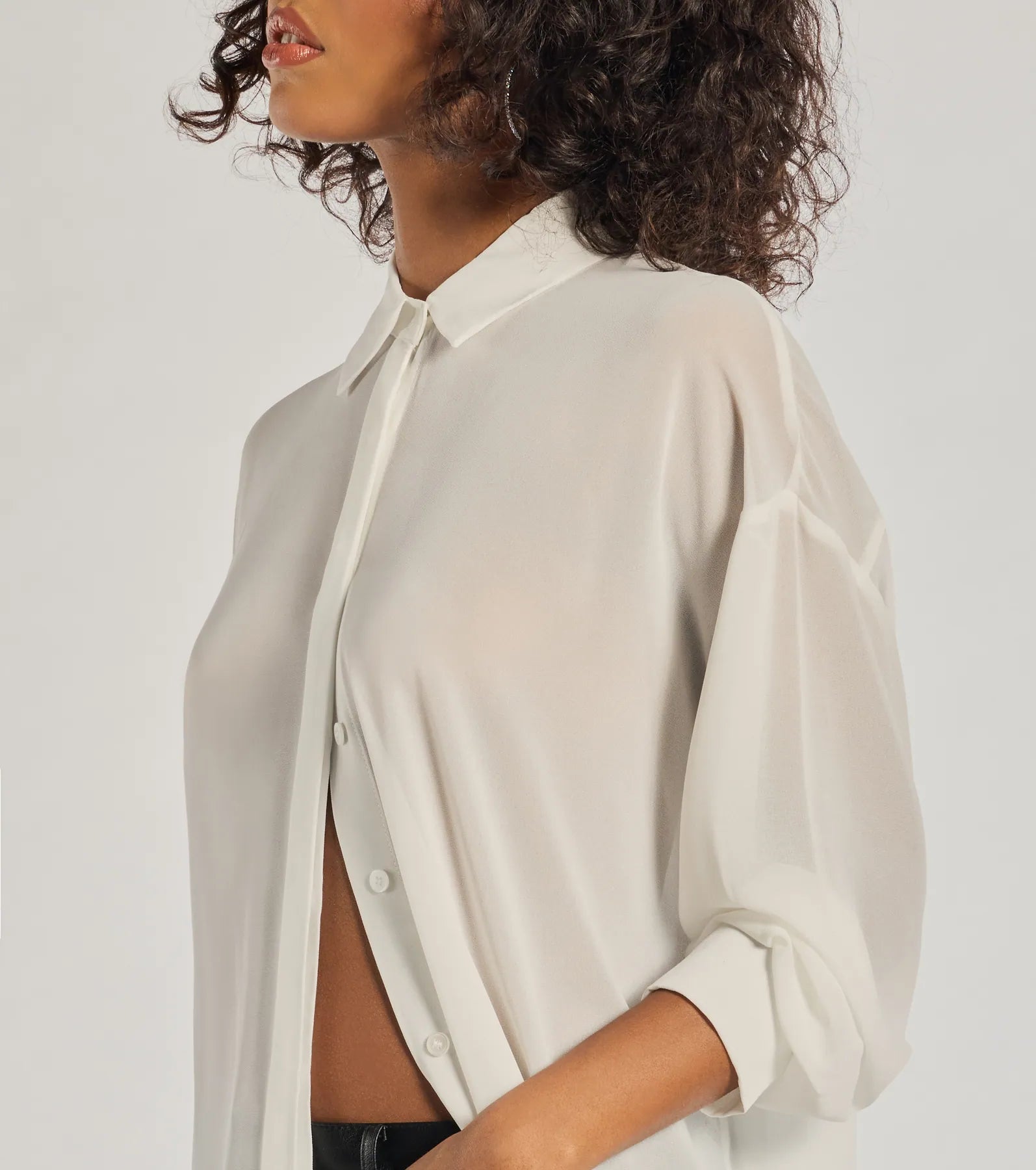 Sheer Ambition Long Sleeve Collared Blouse - Image 4