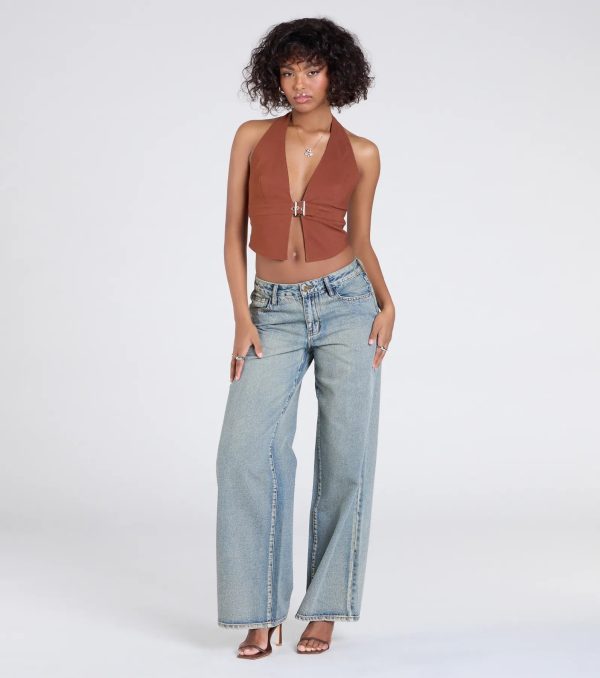 Sultry Trend Buckle Strap Halter Crop Top - Image 3