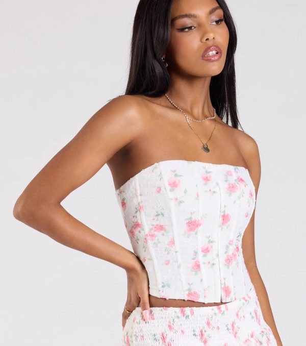 Call Me Cutie Lace-Up Floral Eyelet Corset Top - Image 3