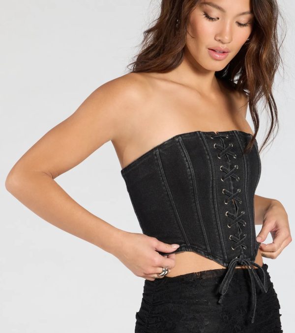 Trendy Style Lace-Up Denim Corset Top - Image 5