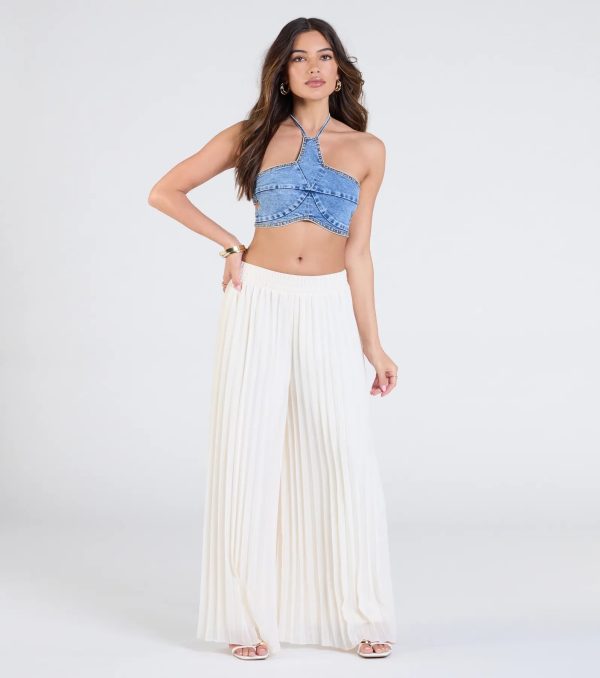 Western Star Halter Studded Denim Crop Top - Image 5