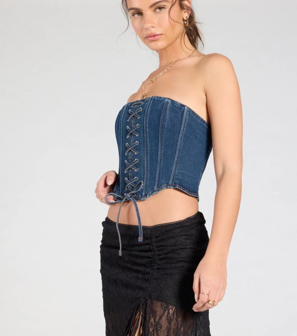 Trendy Style Lace-Up Denim Corset Top - Image 11