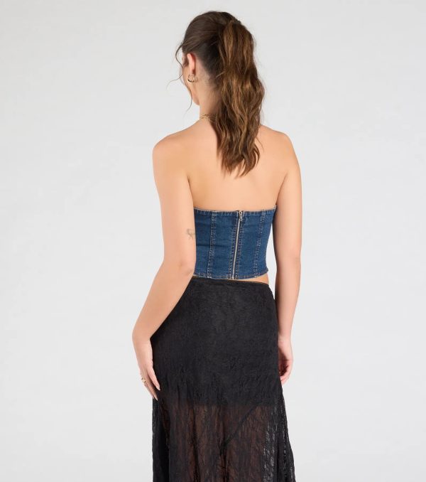 Trendy Style Lace-Up Denim Corset Top - Image 14