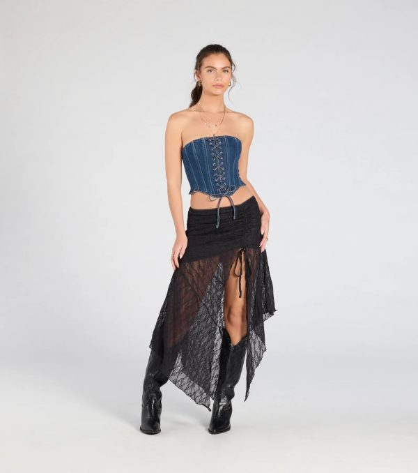 Trendy Style Lace-Up Denim Corset Top - Image 12