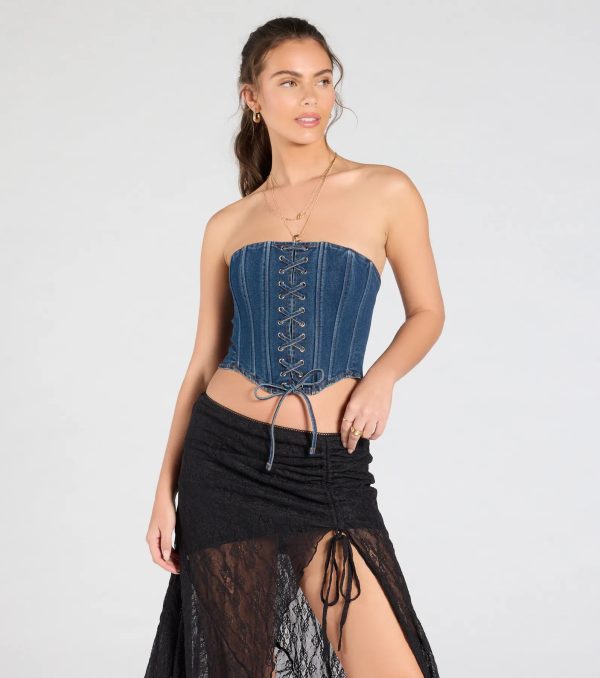 Trendy Style Lace-Up Denim Corset Top - Image 13
