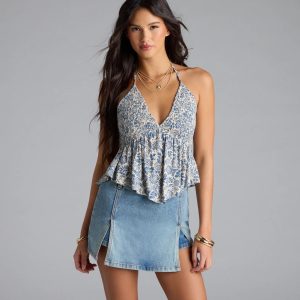 Breezy Cutie Paisley Halter Babydoll Top
