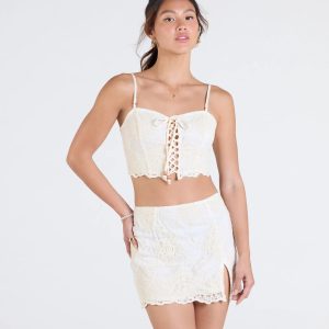 Boho Muse Lace-Up Embroidered Crop Top