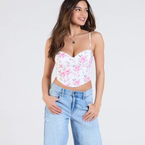 Cheerful Blooms Floral Lace-Up Eyelet Bustier