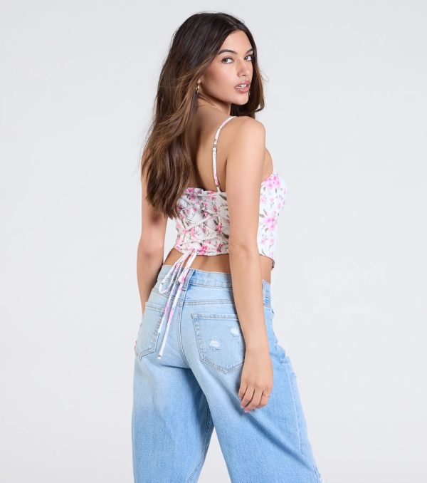 Cheerful Blooms Floral Lace-Up Eyelet Bustier - Image 2