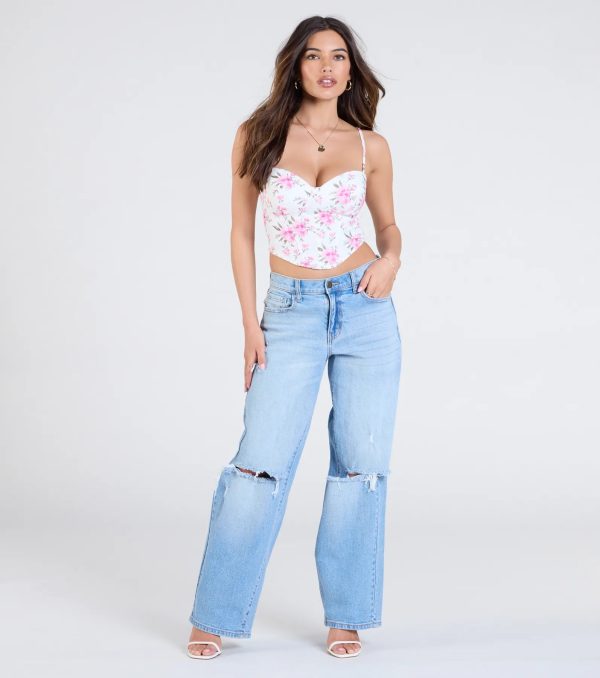 Cheerful Blooms Floral Lace-Up Eyelet Bustier - Image 3