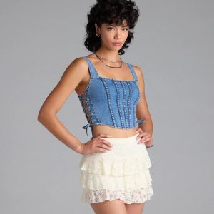 Popular Icon Lace-Up Denim Corset Top