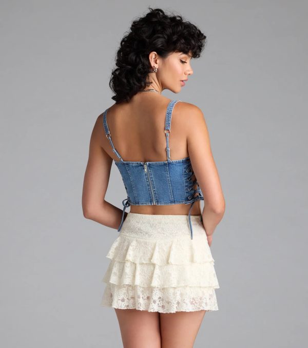 Popular Icon Lace-Up Denim Corset Top - Image 2